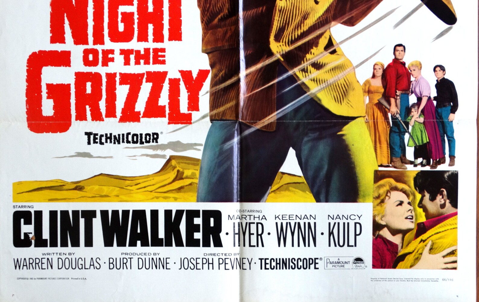 The Night of the Grizzly. 1966 Original U.S. 27x41 Movie Poster. Clint