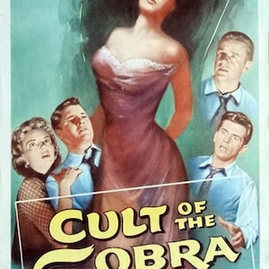 Culto de la Cobra. 1955 Póster original de cine estadounidense de 1955. Fe Domergue. Ricardo Largo. David Jansen. Kathleen Hughes. Película de terror