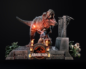 Diorama di T-Rex di Jurassic Park in formato STL / Scena del film "Attacco di dinosauri"