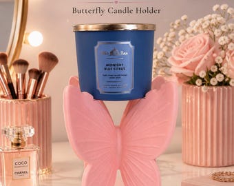 Pink Butterfly Candle Holder | Soft Glam Vanity Decor | 3 Wick Candle Stand