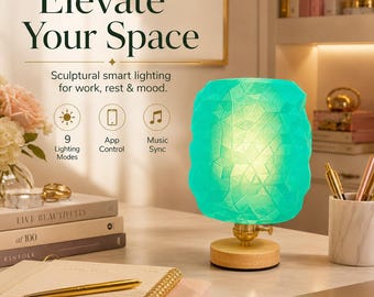 Jadegrün Smart-Tischlampe, 3D gedruckte facettierte Schreibtischlampe, RGB-Farbwechsel-Stimmungslicht, App-Kontrolle Nachttischlampe, Musik-Synchronisations-Dekor