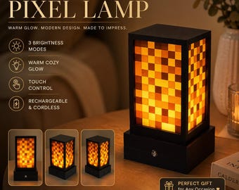 3D gedruckte Pixel Lampe, wiederaufladbares Touch Nachtlicht, 3 Helligkeitsmoden, warme Umgebungslampe, Nachttischlampe