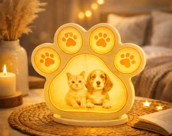 Benutzerdefinierte Haustier Pfoten Nachtlicht, personalisierte 3D gedruckte Lampe, Foto oder Text hinzufügen, Katze Hund Erinnerungsgeschenk, gemütliches Wohndekor