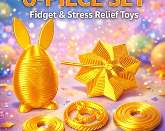 Gold Silk Fidget Set, 6-teilige 3D gedruckte Stress Relief Schreibtisch Dekor, Häschen Ei Büro Geschenk