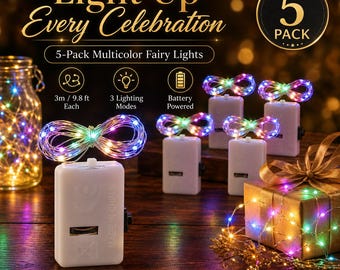 5 Pack Multicolor Fairy Lights, 3m Battery Operated LED String Lights, Colorful Twinkle Lights for Party Decor, Gift Box, DIY Home Decor