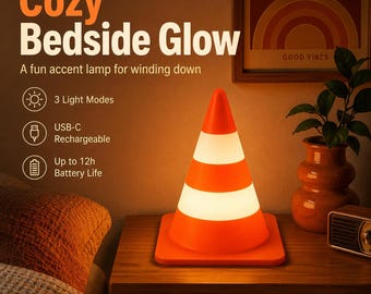 3D gedruckte Retro-Verkehrskegellampe, Touch-Kontrolle, USB-C wiederaufladbar, 3 Lichtmoden
