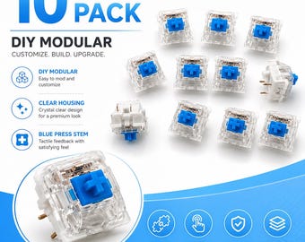 10er Pack DIY Modulare Pressschalter, Klare Gehäuse Blau Stem Fidget Spielzeugteile