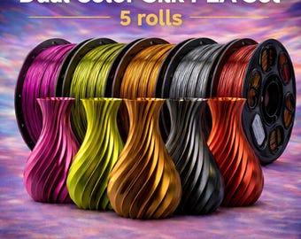 Dual Color Silk PLA Filament Set, 5 Rolls, Metallic Shiny Two Tone Bundle