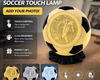 Personalisierte Fußball-Fotolampe, benutzerdefiniertes Touch-Nachtlicht mit 3 Farbmoden, Fußball-Liebhaber-Geschenk, benutzerdefinierte Bild-LED-Tischlampe