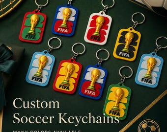 Benutzerdefinierte 3D gedruckte Fußballtrophäe Schlüsselanhänger, 4er Pack Team Farbe Schlüsselanhänger Set, personalisierte Fußballfan Geschenk, Taschenanhänger