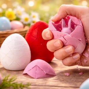 Set van 3 paashaasverrassingeieren, open knijpen 3D-geprint eierspeelgoed, aangepaste kleur of regenboogei, paasmandvuller