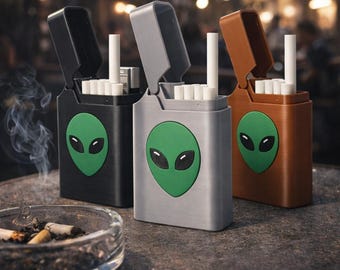 Benutzerdefinierte 2-in-1 Alien Zigarettenhalter & Feuerzeug, 3D gedruckte Taschenzigarettenschachtel, personalisiertes Rauchergeschenk