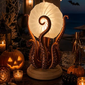 Lámpara de noche con forma de pulpo impresa en 3D, lámpara de mesa con temática oceánica alimentada por USB, decoración de escritorio con forma de concha de nautilo, regalo único para amantes del mar, decoración para el hogar en Halloween.