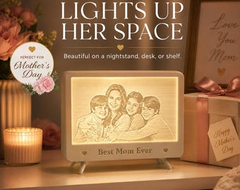 Benutzerdefinierte Fotolampe am Muttertag, personalisiertes 3D gedrucktes Porträtnachtlicht, Touch Control LED Geschenk für Mutter, Familienandenken