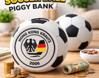 Personalisierte Fußball Sparschwein, Münzhalter mit individuellem Logo, 3D gedruckte Kunststoff-Spardose