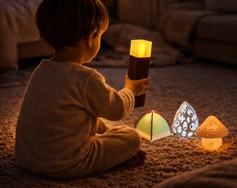 Mini Adventure Night Light Set, Kinder LED Nachttischlampen, Zelt Pilz Fackel Schatz Lampe, fantasievolles Spielzimmer Dekor