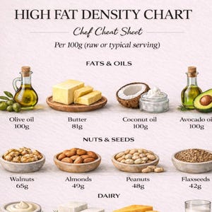 High Fat Density Chart Printable, Nutrition Poster A4-PDF