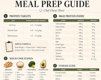 High Protein Meal Prep Guide | Nutrition Chart, Fitness Planner (PDF)