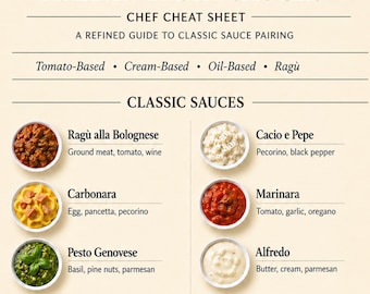 Italian Pasta Sauces Guide – Classic Pairing Chart, Kitchen Art (A4 PDF)