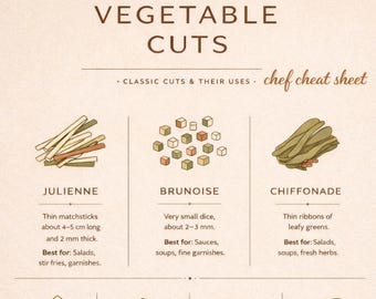 Minimalist Vegetable Cuts Poster A4 | Chef Cheat Sheet Kitchen Wall Art | Culinary Guide Print