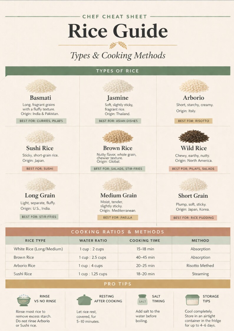Cooked Rice Rrp Display Rice Guide Poster – Types of Rice & Cooking Chart, Chef Cheat Sheet - Etsy