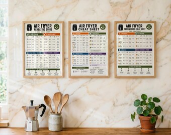 Air Fryer Cheat Sheet Bundle | Cooking Times, Frozen Foods & Reheating Guide | 3 Printable Kitchen Reference PDFs