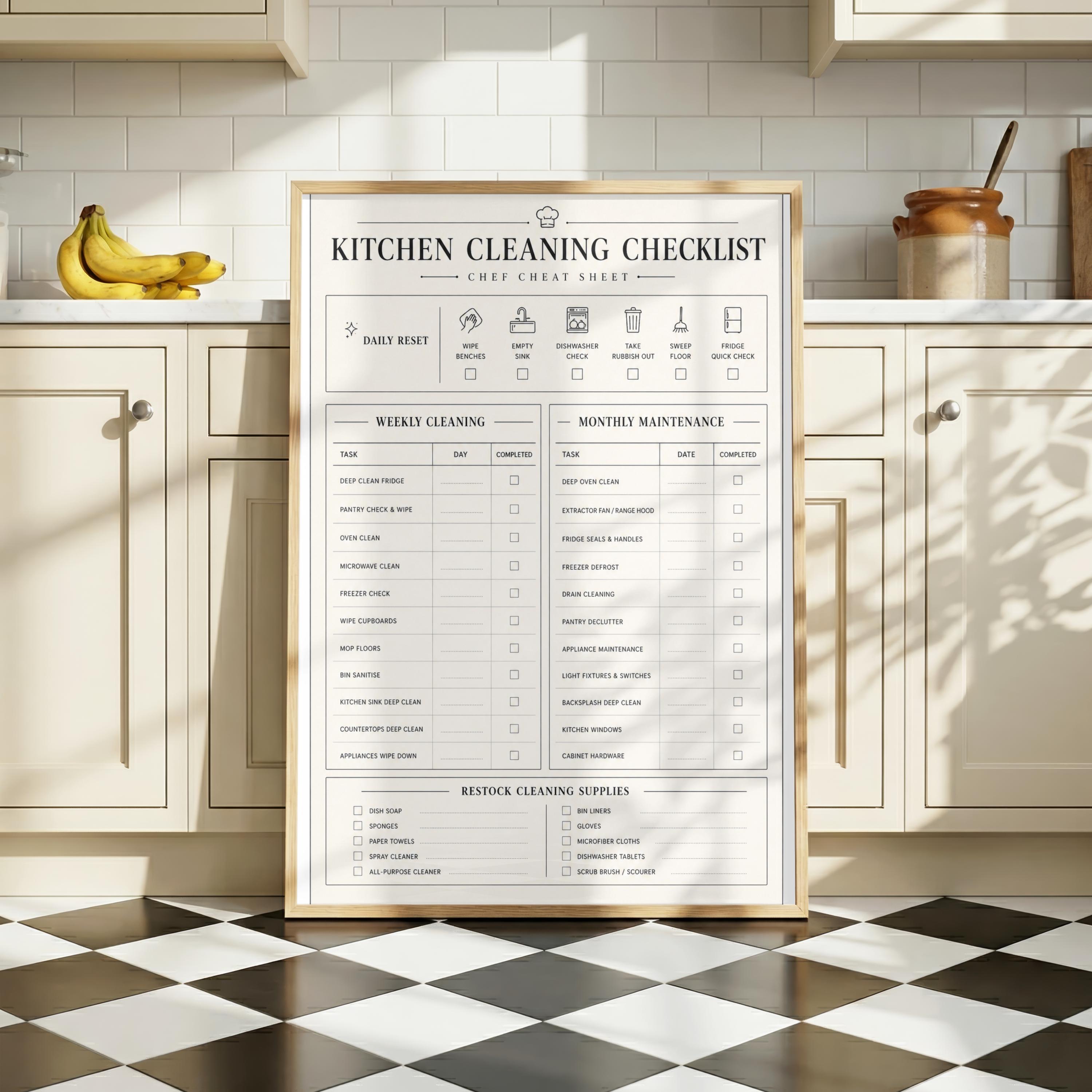 Kitchen Cleaning Checklist Printable | Weekly & Monthly Cleaning ...