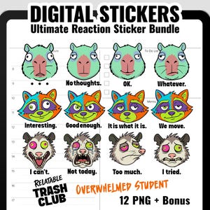 Burnout College Student Stickers for GoodNotes | Overwhelmed & Procrastination Meme PNG Bundle | 12 Digital Planner Stickers + Bonus | RTC