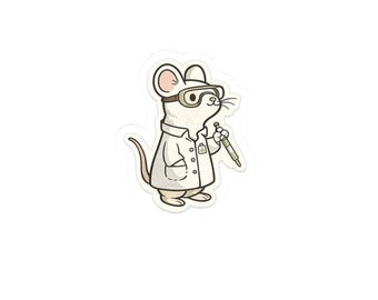 Scientist Mouse Sticker | Lab Coat, Goggles, Test Tube Illustration
