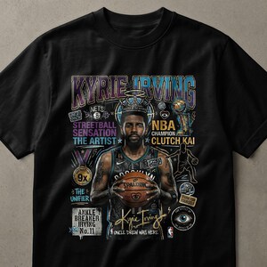 Kyrie Irving Basketball T-Shirt, Streetball Sensation Graphic Tee, Urban Art Athlete Fan Shirt, Master Handle Print