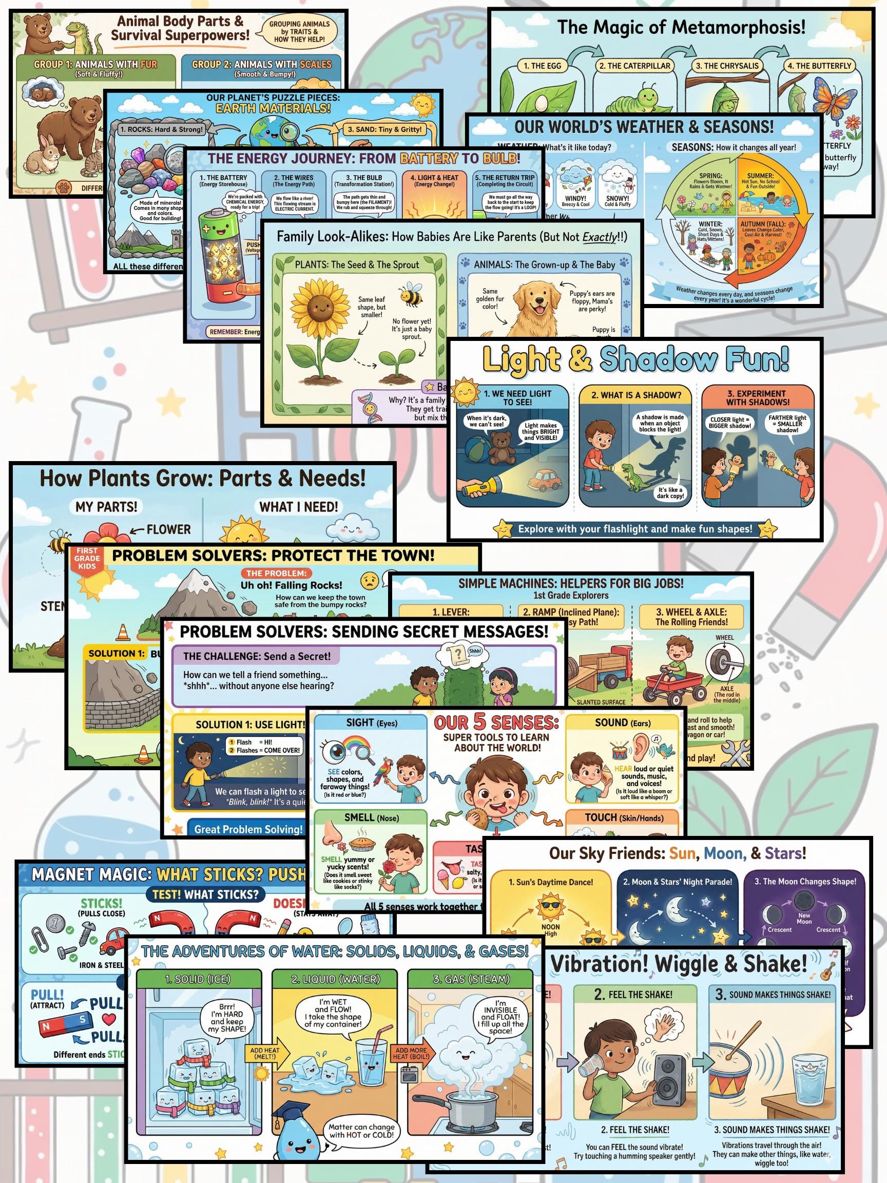 First Grade Science Posters | Homeschool Learning, Set of 16 (digital