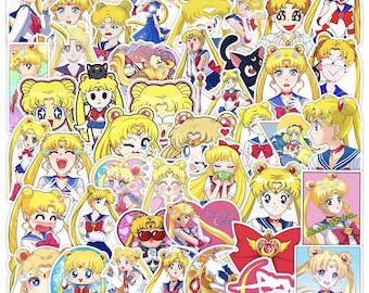 50pc Magical Moon Sailor Funny Manga Sticker Pack | Waterproof Vinyl Anime Decals for Kindle & Laptops | Humorous Fan Art Bundle