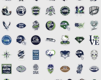 50pc Seattle Sticker Pack | Waterproof Vinyl Football Decals | Bold Sports Aesthetic Graphics for Laptops, Phones, Water Bottle, Luggage