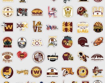 50pc Washington Sticker Pack | Waterproof Vinyl Football Decals | Bold Sports Aesthetic Graphics for Laptops, Phones, & Water Bottles