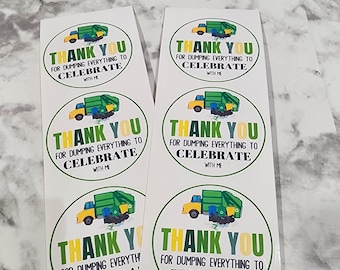 Garbage Truck Party Favor Stickers, Thank You Labels (Set of 12)