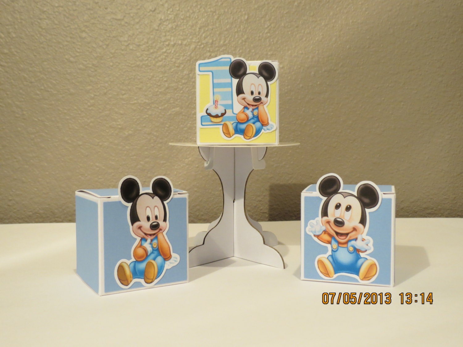 Baby Mickey 12 Birthday party  Favor Small Boxes 3x3x2.5 Inches ribbon included 