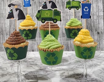 Garbage Truck Cupcake Toppers, 12-Piece Trash Party Set