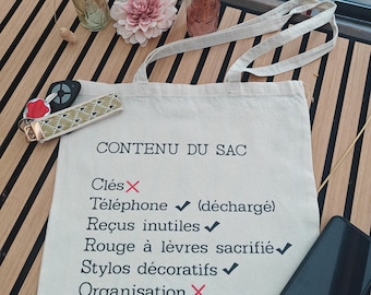 Bolso de mano divertido para mujer – Contenido realista – Bolso de algodón gracioso – Regalo original – Caos organizado