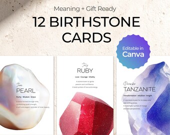 12 Birthstone Meaning Cards | Gemstone Facts, Meanings (Digital Download)