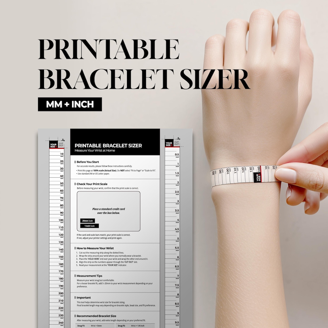 Bracelet Ruler Printable Free Pdf Printable Bracelet Sizer L Wrist Measuring Tool (PDF Download) - Etsy