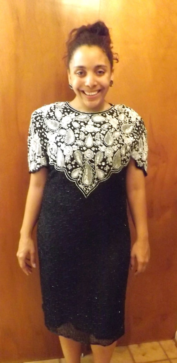 Beautiful Black and Silver Beaded Dress Gem