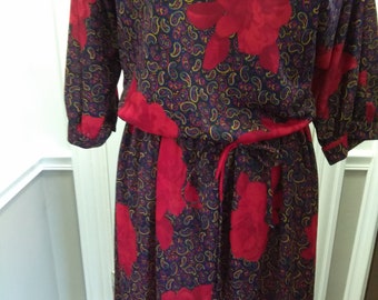 Vintage Paisley and Rose Print Dress