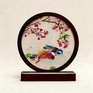 Handmade Suzhou Double-Sided Embroidery Table Screen - Panda Silk Art, Chinese Folk Craft Collectible Display