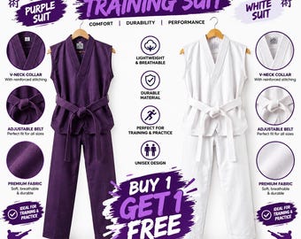 Purple & White Judo Gi, Lightweight Breathable Martial Arts Training Suit