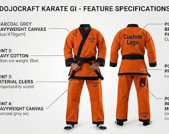 Custom Orange Heavyweight Karate Gi – Canvas Cotton Martial Arts Suit with Black Trim