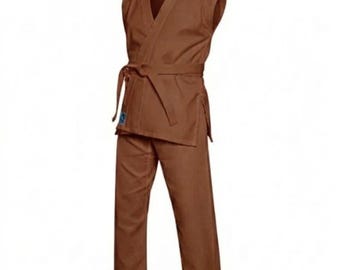 Custom Brown Sleeveless Martial Arts Uniform – Cotton Blend Karate Gi Set