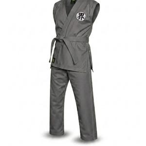 Custom Sleeveless Grey Martial Arts Uniform - Premium Karate Gi / Taekwondo Gi with Back Patch - Unbranded Training Uniform