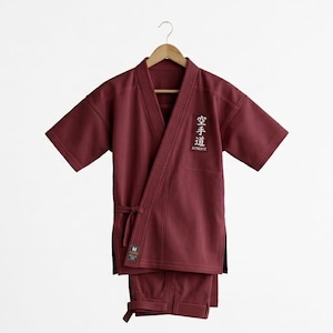 Custom Martial Arts Training Uniform - Maroon Karate Suit with Academy Patch - High-Quality for Men