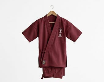 Maroon Karate Uniform – Authentic Academy Training Gi, Men's Martial Arts Suit