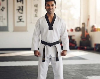 Tang Soo Do Uniform – White Jacket Black Trim, Hapkido Karate Gi Suit
